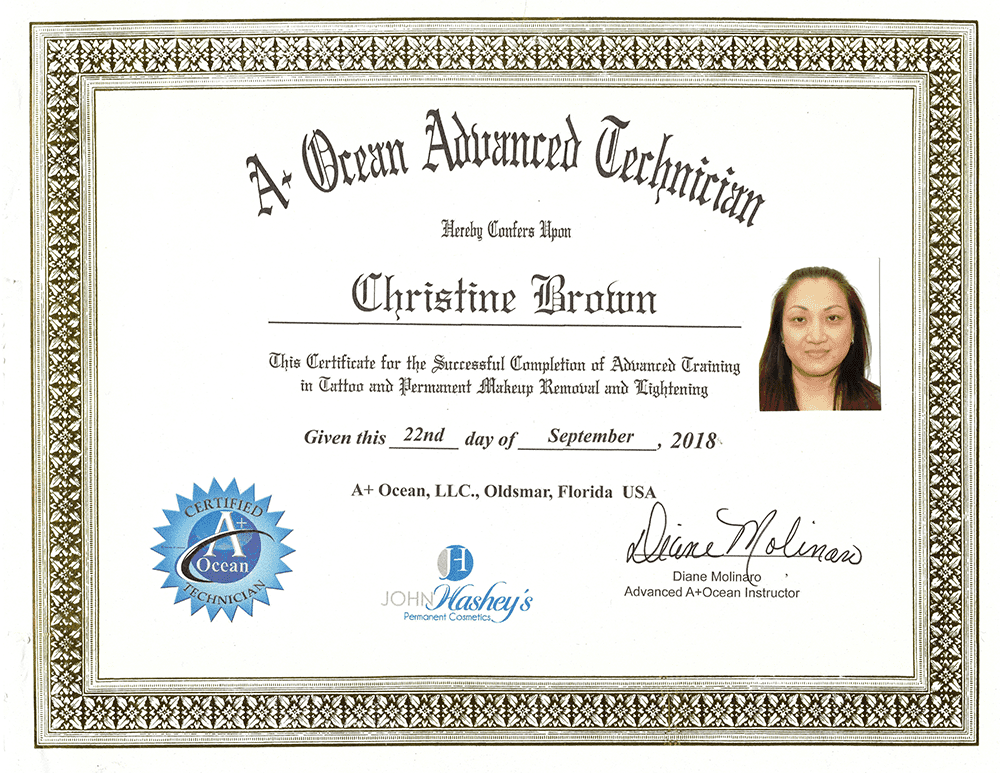 Chemical Tattoo Removal Training Certificate  Permanent Makeup by  Gwendoline